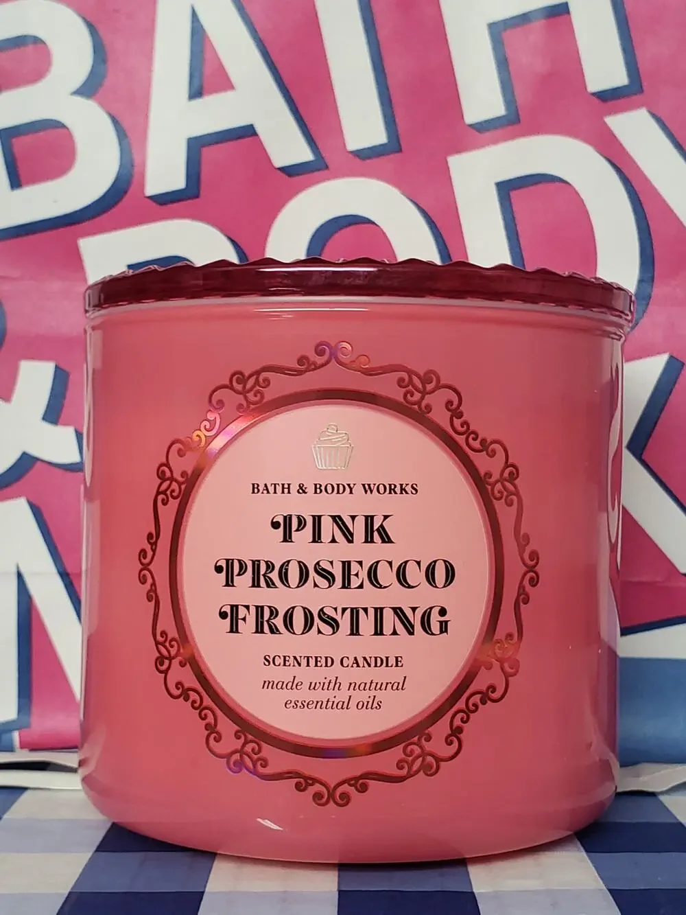 BBW Pink Prosecco Frosting Glass Lid Large 3 Wick Candle Home Fragrance Decor